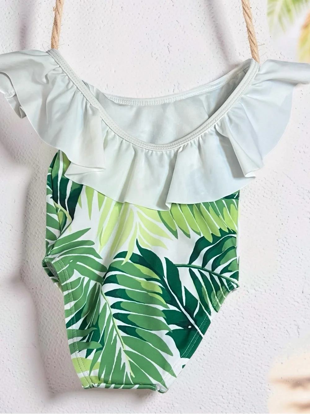 NWT Janie and Jack Tropical Leaf Ruffle Swimsuit - 6-12 Months